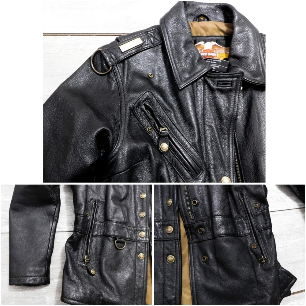 Harley-Davidson Womens Black 100% Leather Zip Snap Front Lined Jacket Size Small - Picture 5 of 7